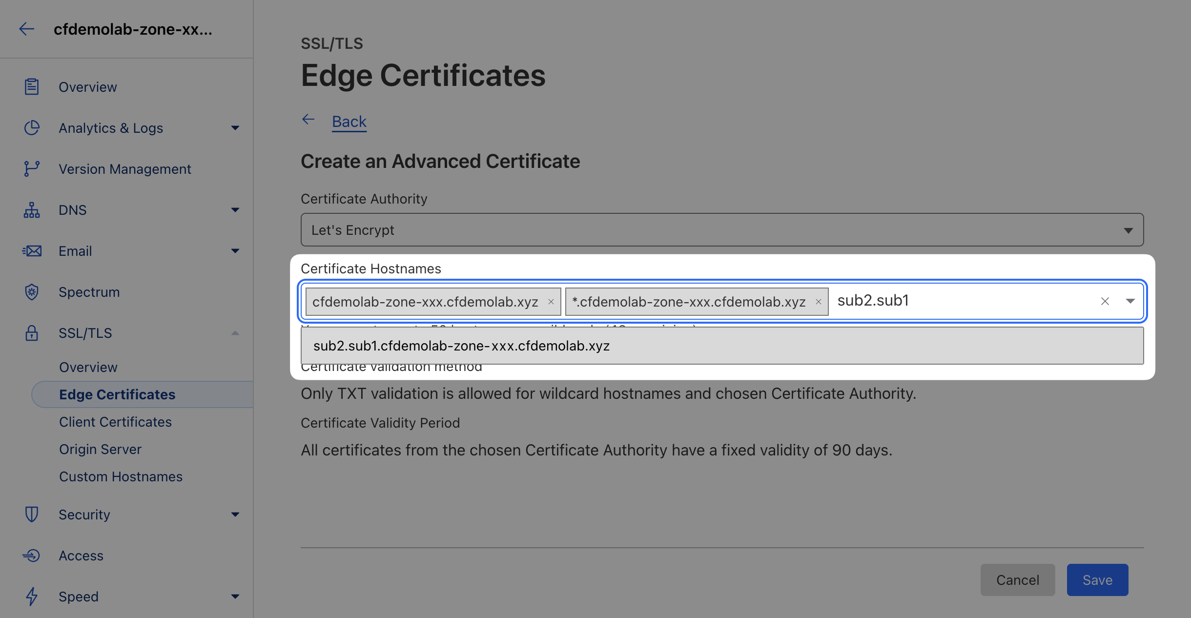 Specify subdomain